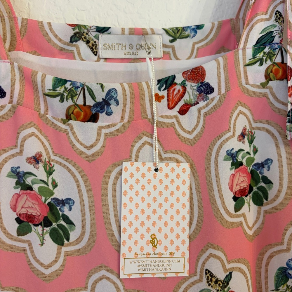 Smith & Quinn Sage Midi Dress S Fruit Patch Strawberry Print Butterfly Pink NWT - Picture 7 of 14